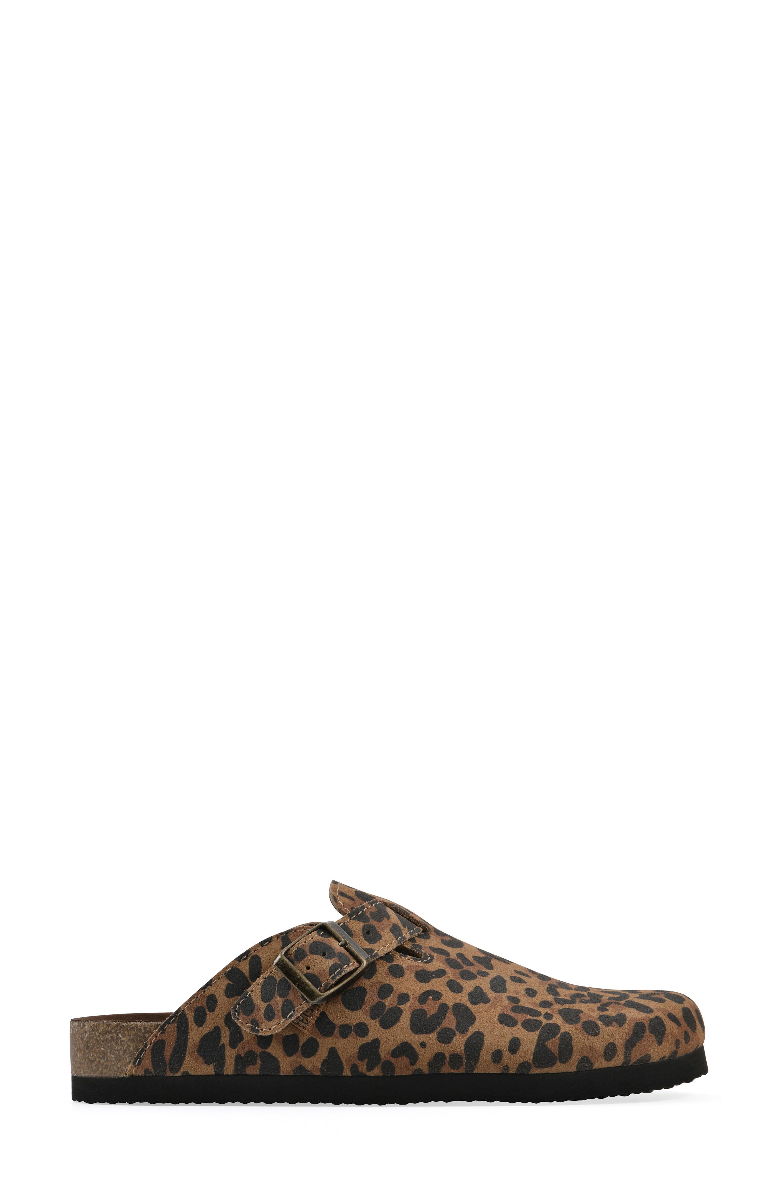 White Mountain Footwear Bari Faux Shearling Footbed Suede Mule, Alternate, color, Brown/ Leopard/ Suede