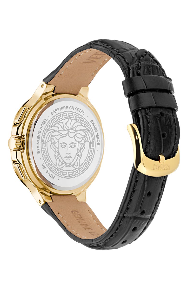 Versace V-Chrono Square Swiss Quartz Croc Embossed Leather Strap Watch, 40mm, Alternate, color, Ip Yellow Gold