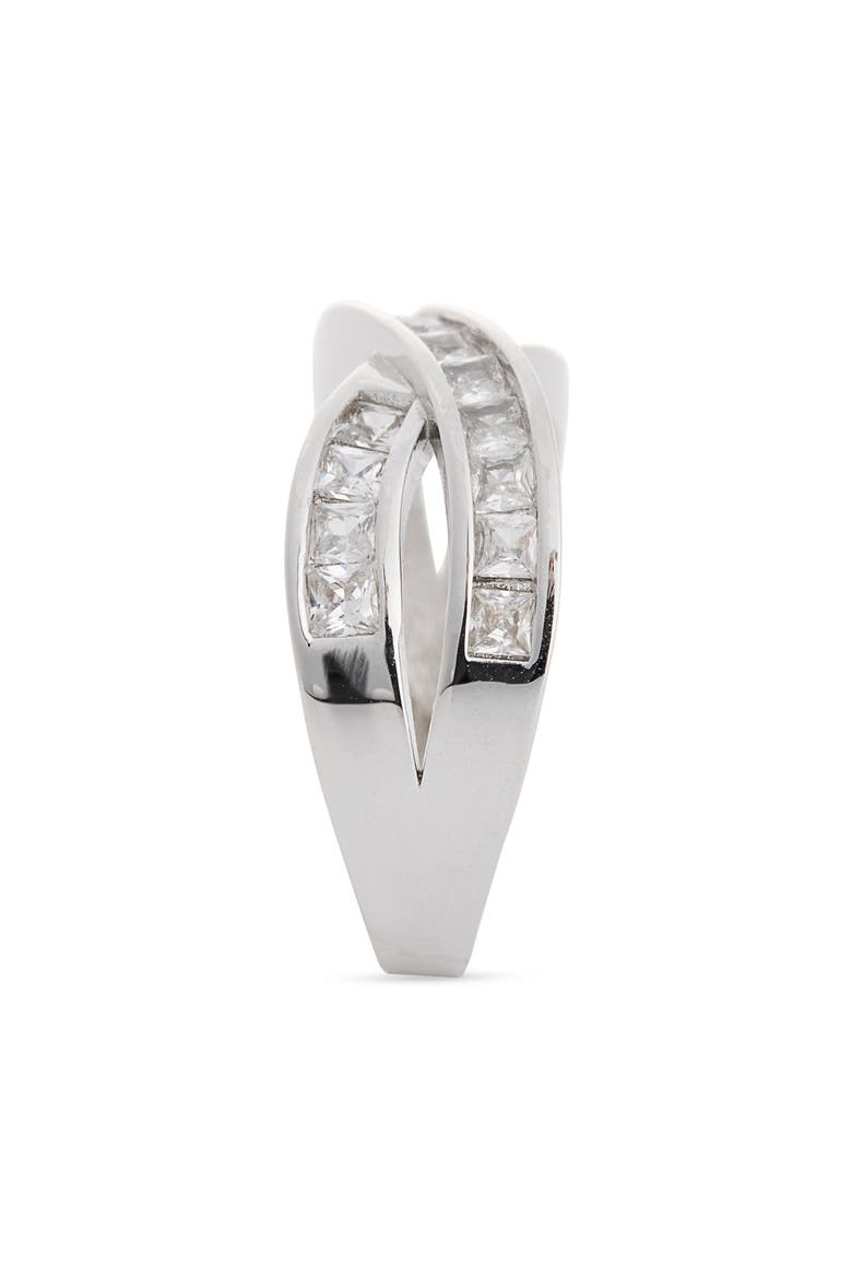 Cubic Zirconia Channel Set Crossover Ring, Alternate, color, CLEAR- SILVER