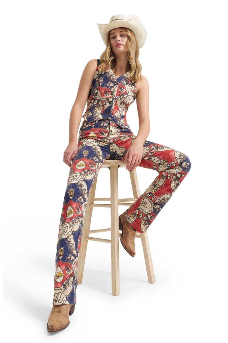 Rodeo Print High Waist Bootcut Jeans, Alternate, color, RODEO ROUNDUP