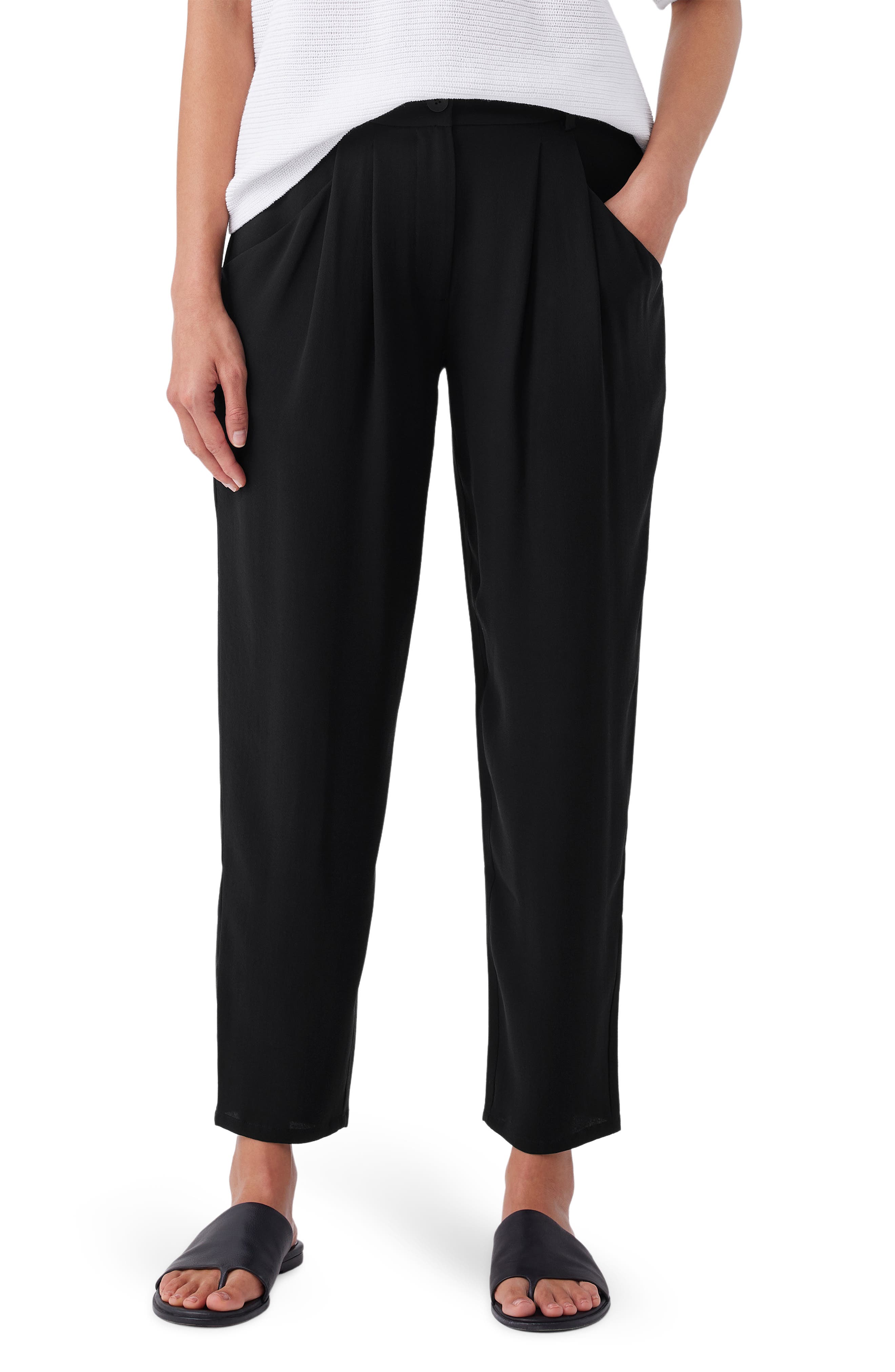 Eileen Fisher Tapered Leg Silk Crepe Ankle Pants