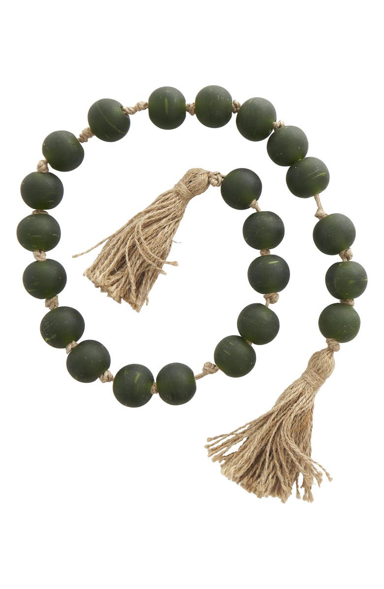 WILLOW ROW Bohemian Glass Beaded Tassel Garland, Main, color, Green