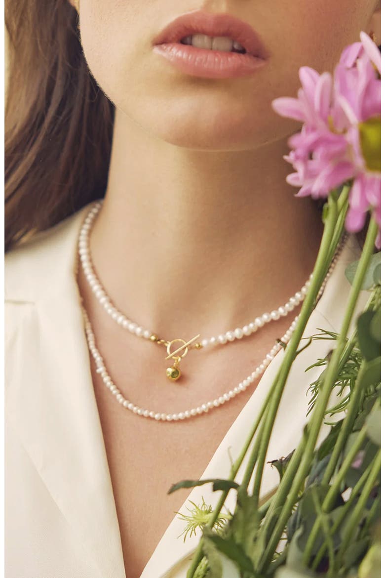 14k Gold Plated Elena Pearl Choker Dainty Minimalist Gift Idea, Alternate, color, Gold