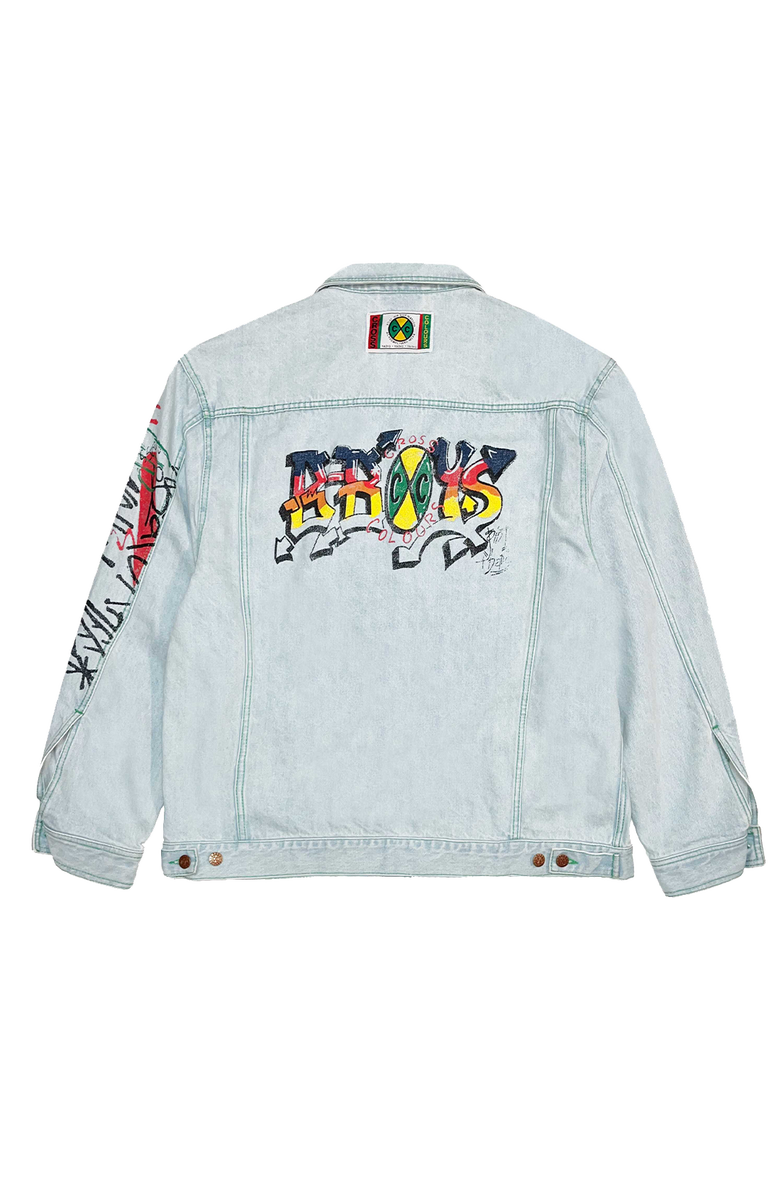 Cross Colours Oversize Denim Graffiti Jacket, Alternate, color, Ice Blue