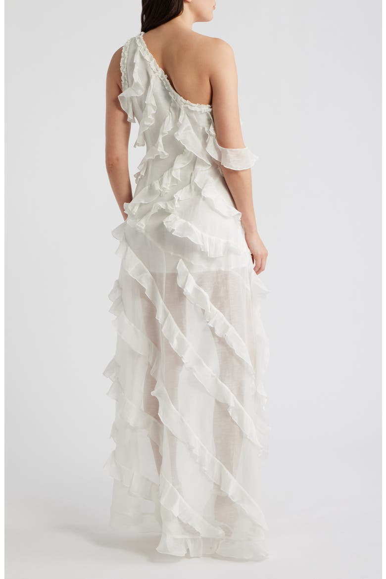 Barbados Linen & Silk One-Shoulder Dress, Alternate, color, WHITE