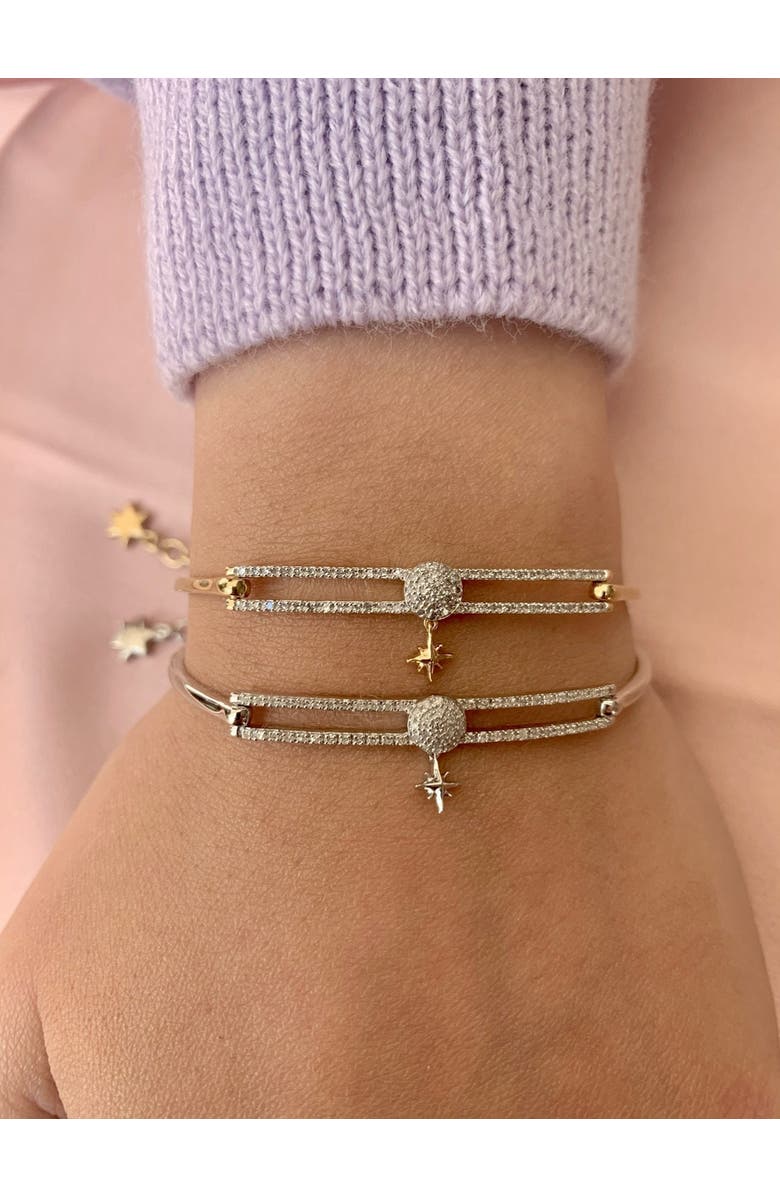 LuvMyJewelry Full Moon North Star Sterling Silver Diamond Bangle, Alternate, color,