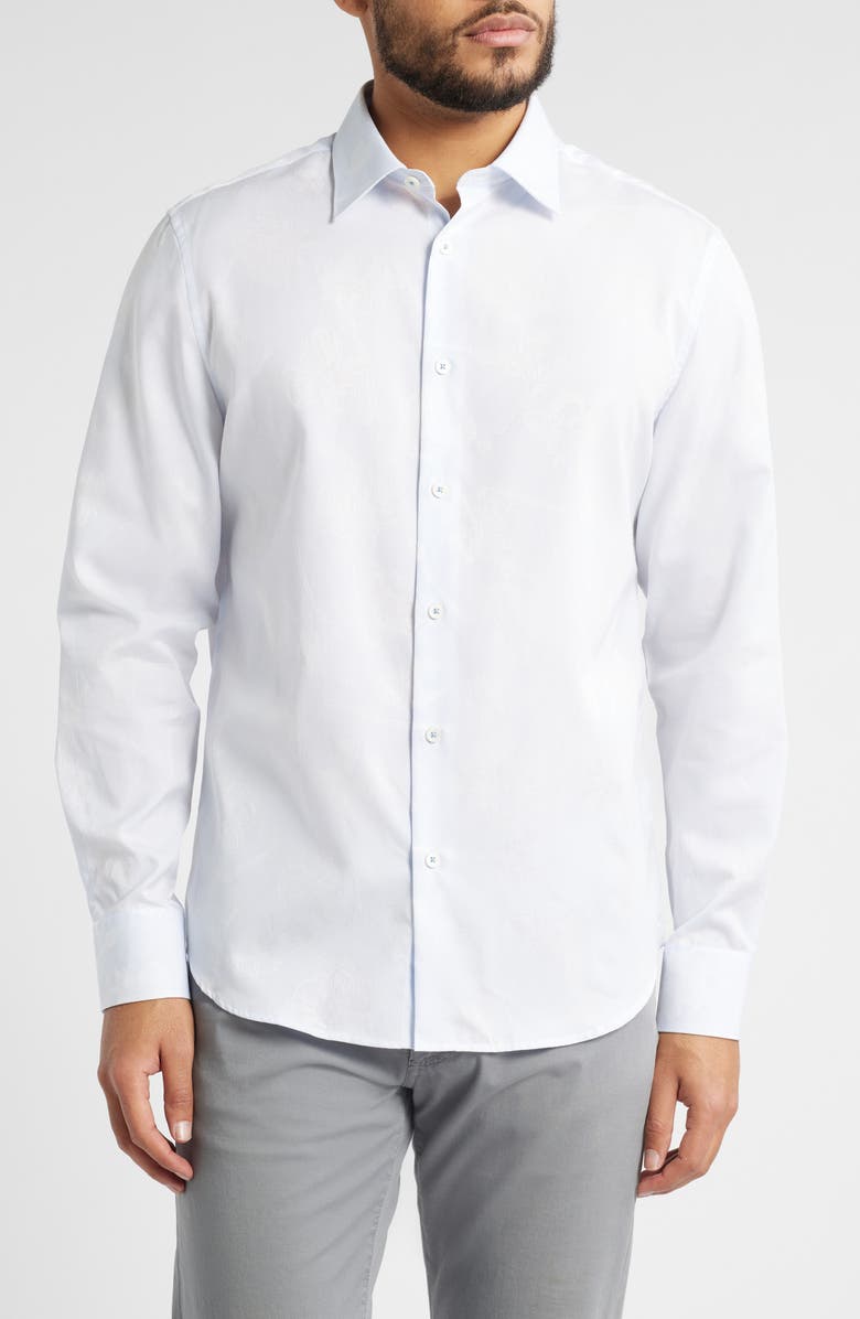 Bugatchi Julian Shaped Fit Button-Up Shirt, Main, color, Classic Blue