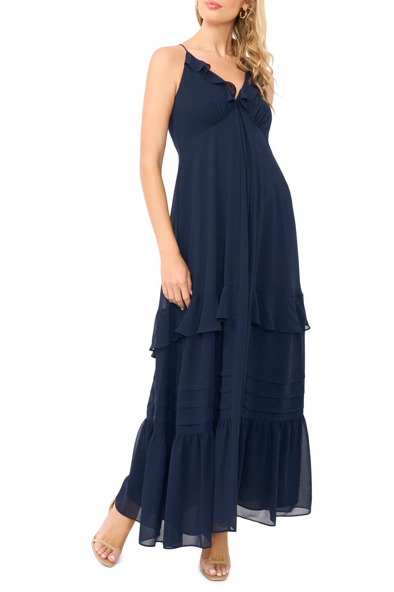 Ruffle Chiffon Maxi Dress, Main, color, INDIGO NIGHT