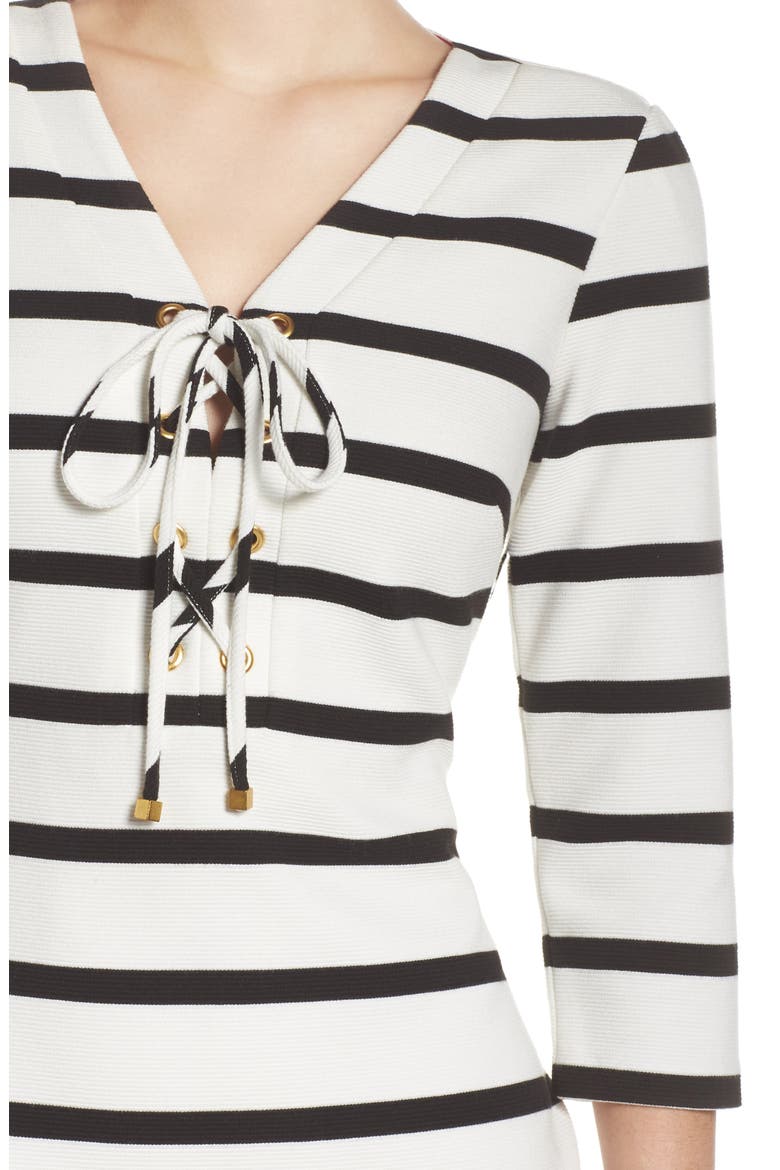 Stripe Lace-Up Sheath Dress, Alternate, color, IVORY/ BLACK