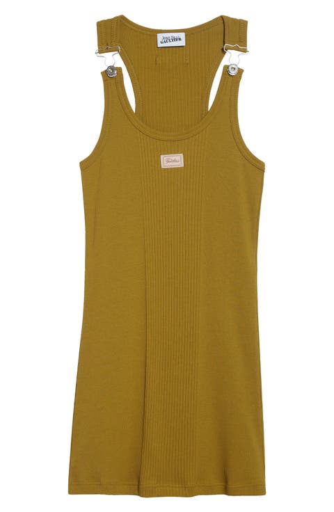 Buckle Strap Rib Cotton Minidress