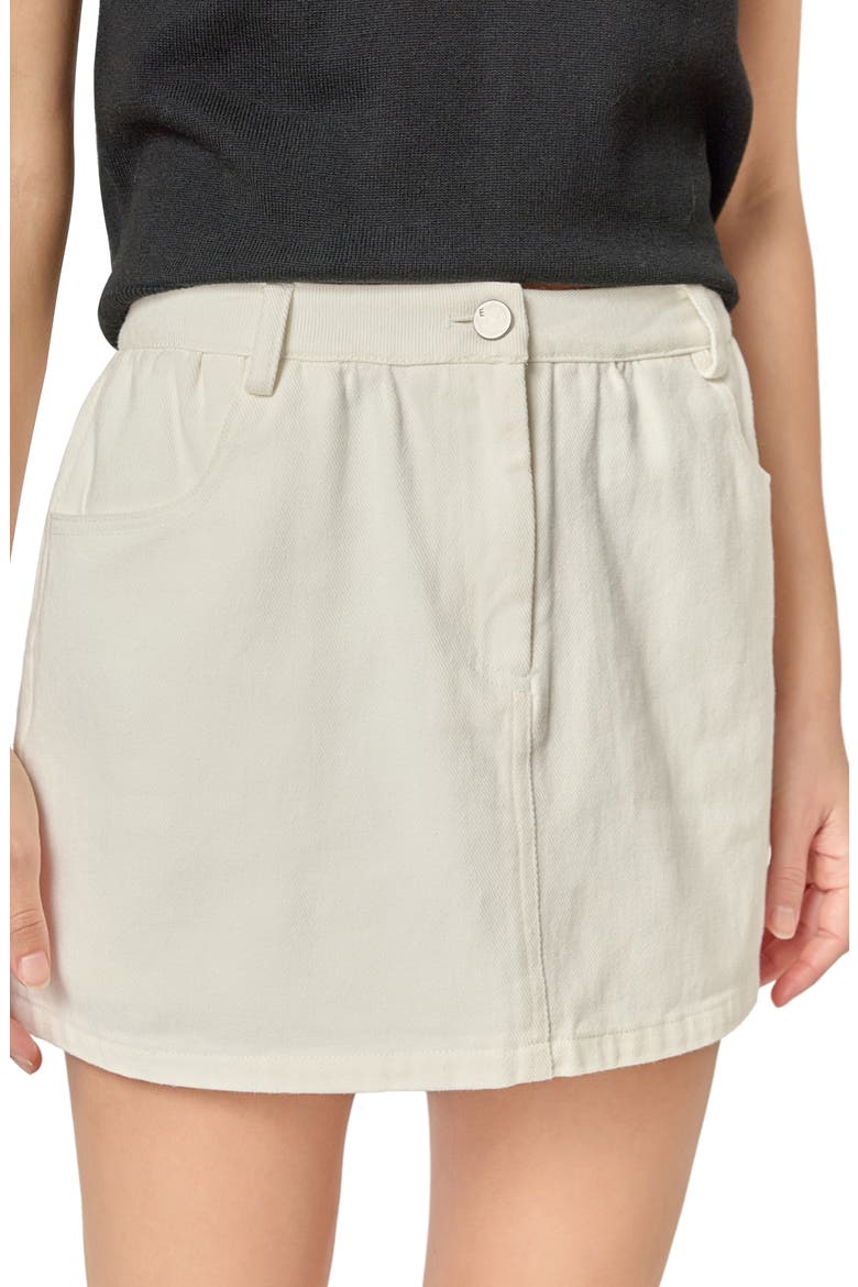 Shirred Denim Miniskort, Alternate, color, WHITE