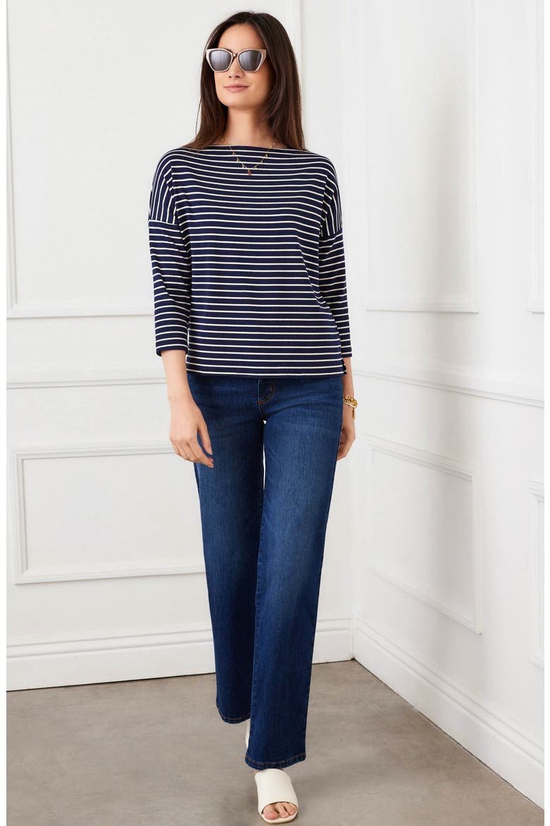 Stripe Boat Neck Top, Alternate, color, NAVY W/ CREAM