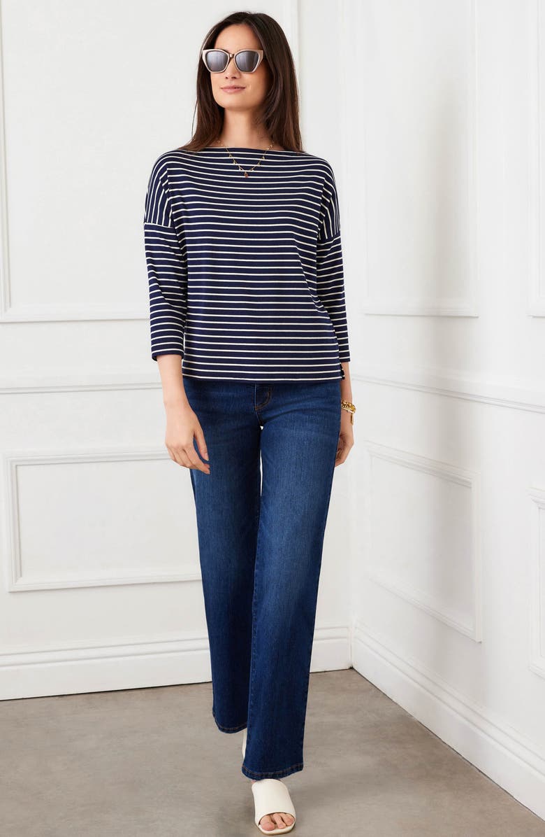 Karen Kane Stripe Boat Neck Top, Alternate, color, Navy W/ Cream