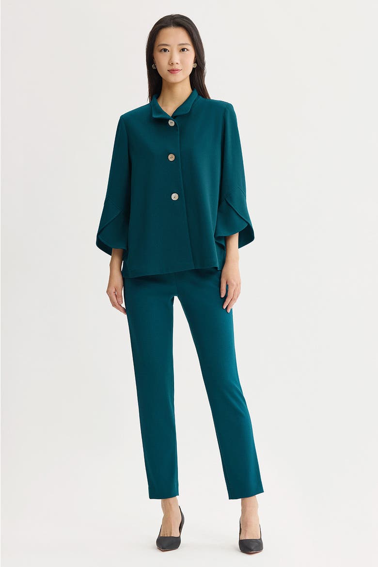 Button Front Bell Sleeve Deco Crepe Jacket, Alternate, color, Deep Teal