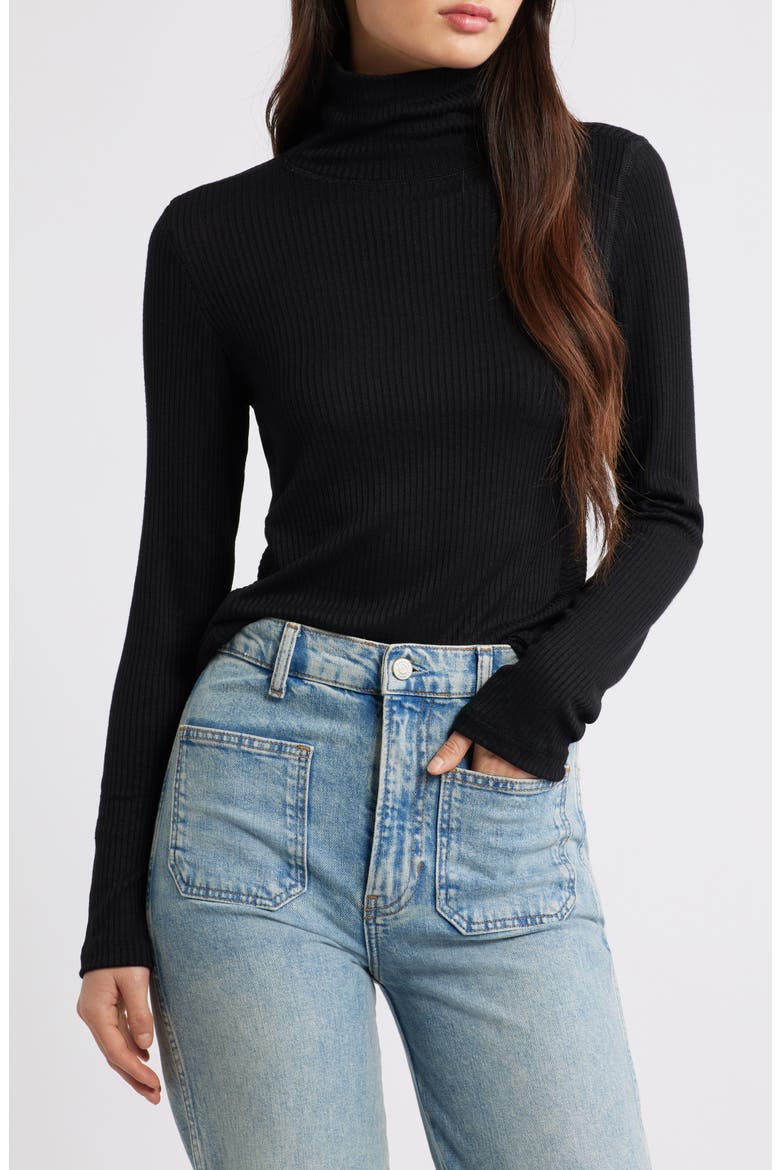 Rib Turtleneck Top, Main, color, JET BLACK