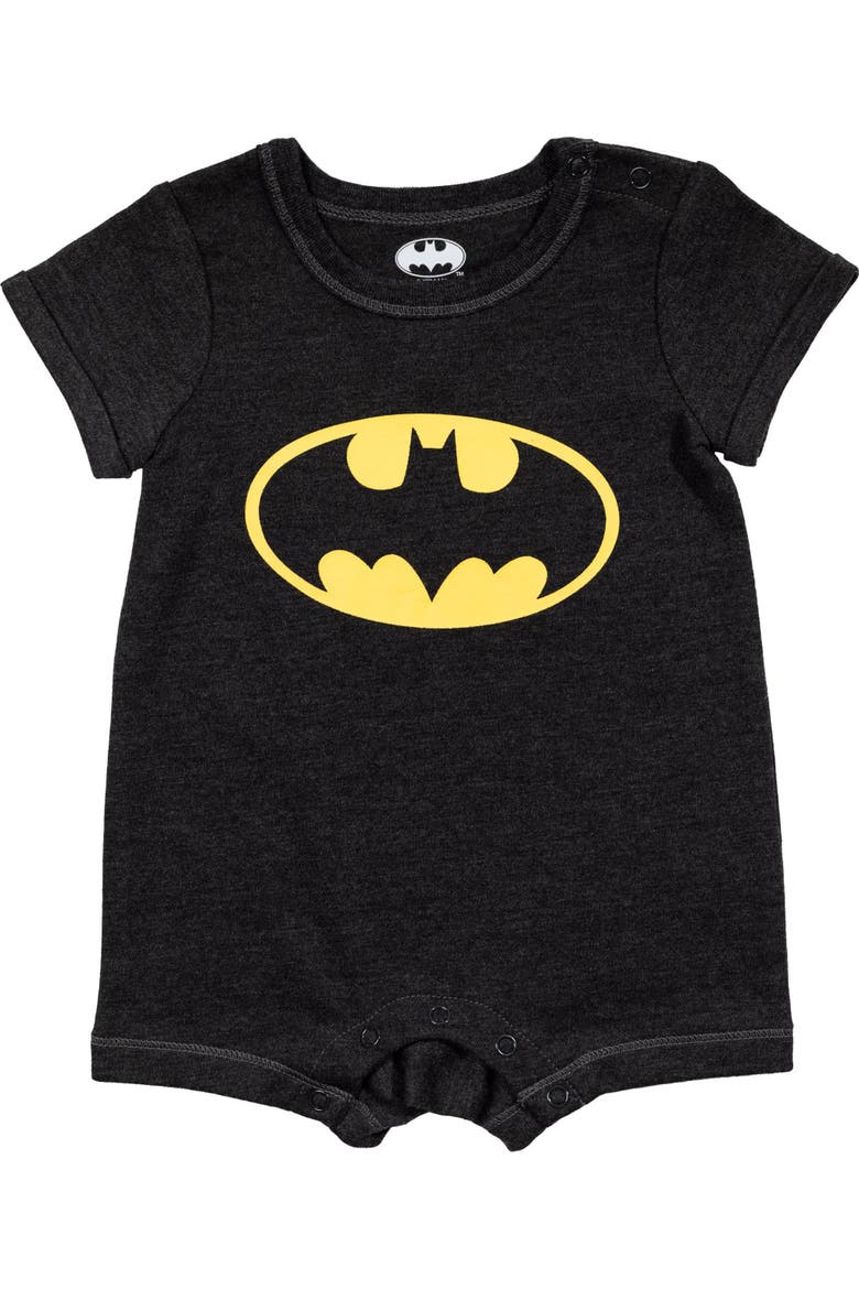 Justice League Batman 2-Piece Romper and Sun Hat Set, Alternate, color, Batman Charcoal Grey