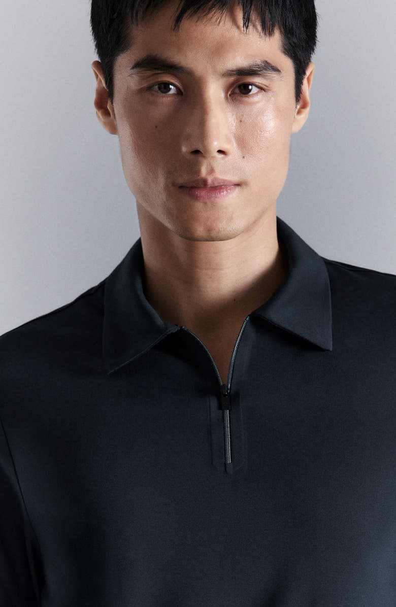 MANGO Comfort Stretch Long Sleeve Quarter Zip Polo, Alternate, color, Navy