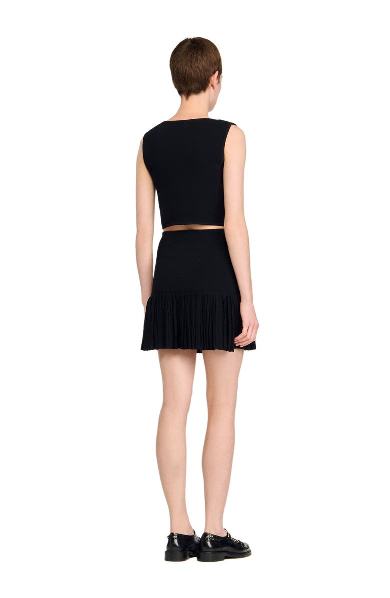SANDRO Mini pleated fine knit skirt, Alternate, color, Black