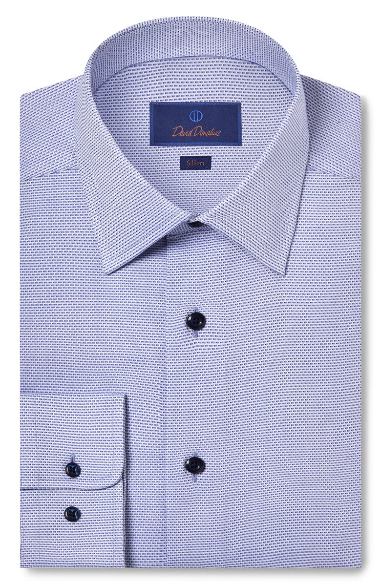 David Donahue Slim Fit Micro Dobby Cotton Dress Shirt, Main, color, Blue