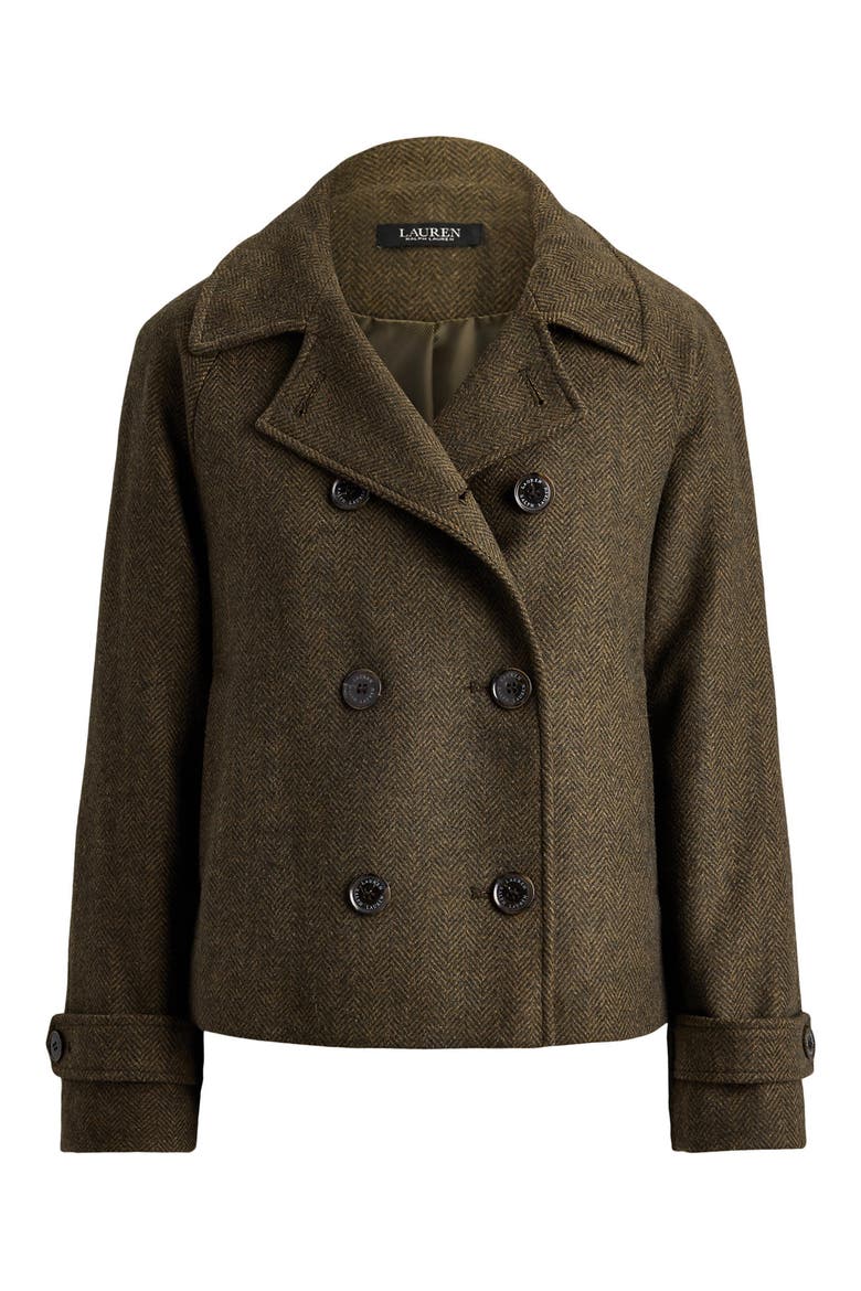 Double Breasted Wool Blend Crop Coat, Alternate, color, LODEN/ BROWN HERRINGBONE