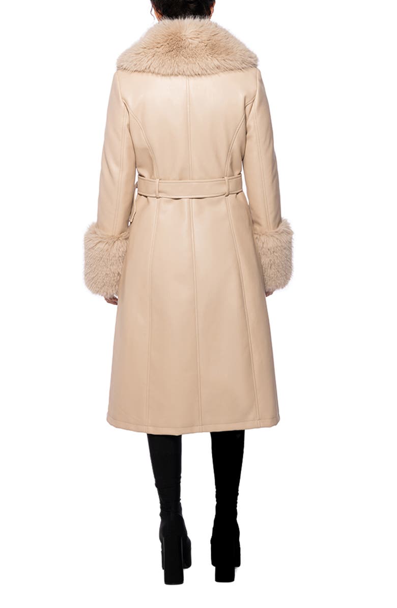 AZALEA WANG Belted Faux Fur Trim Faux Leather Trench Coat, Alternate, color, 