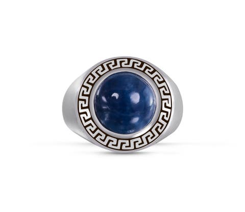 Blue Apatite Sterling Silver Men Signet Ring