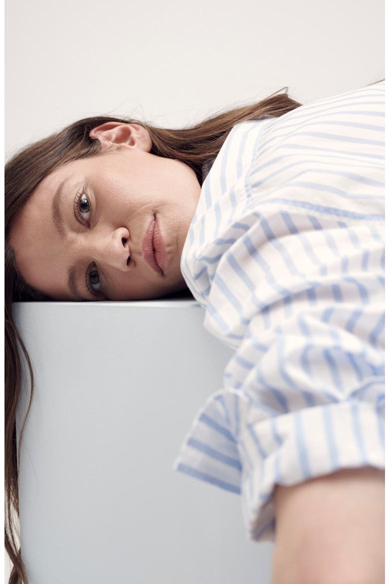 Nicola Stripe Cotton Button-Up Tunic, Alternate, color, WHITE/BLUE STRIPE