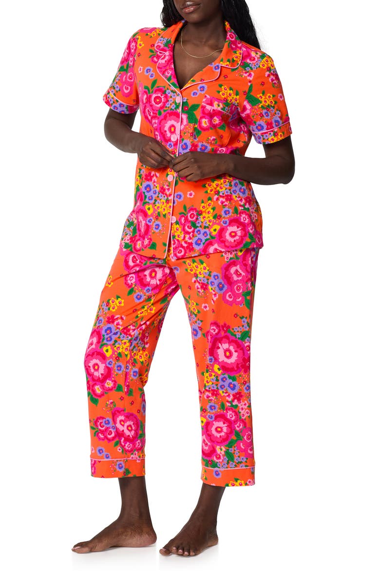 Print Stretch Organic Cotton Jersey Crop Pajamas, Alternate, color, RAVELLO BLOOMS