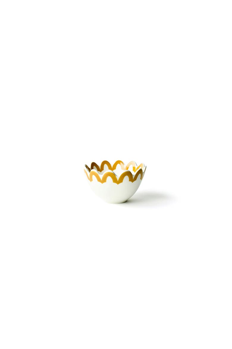 Brass Arabesque Trim Scallop Small Bowl, Main, color, Yellow