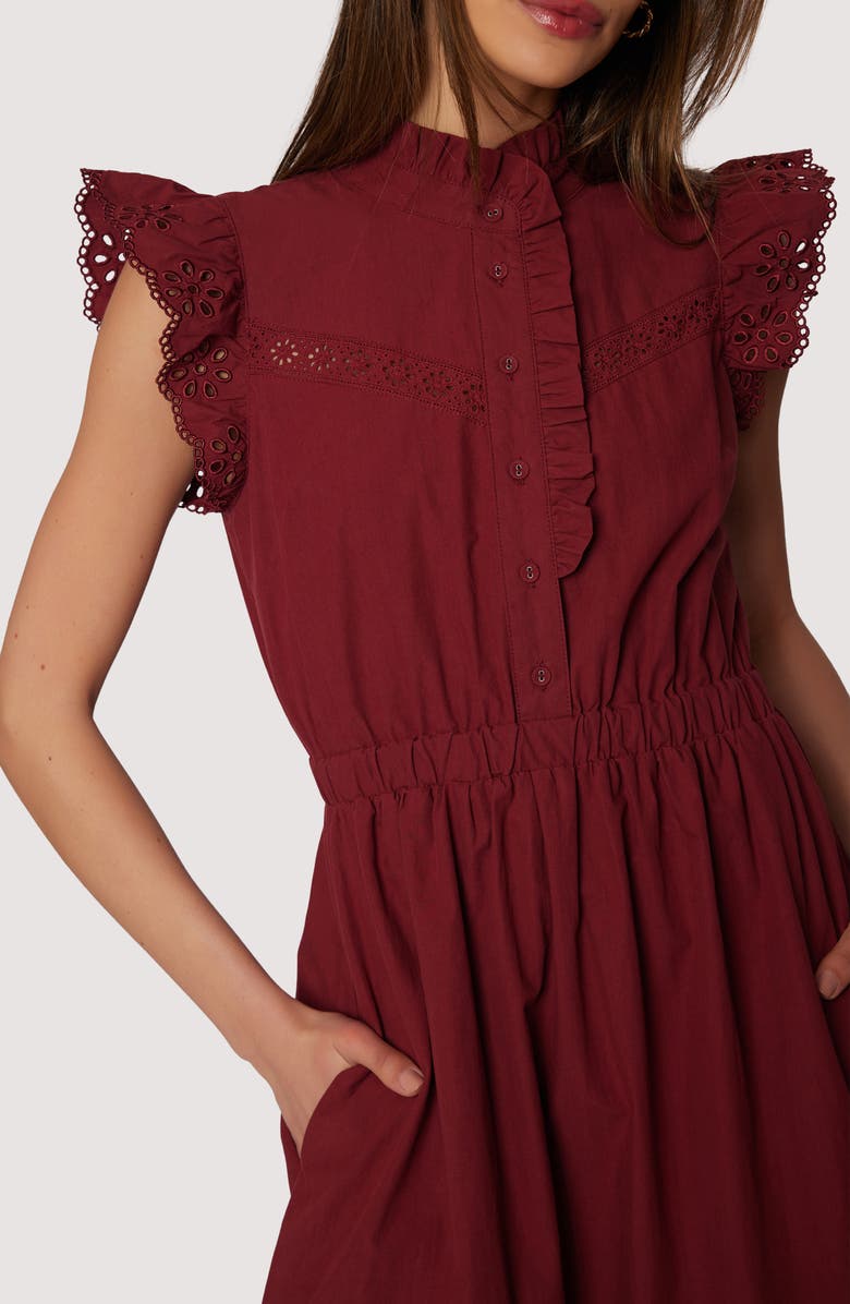 Lost + Wander Artista Aura Cap Sleeve Cotton Midi Dress, Alternate, color, Crimson