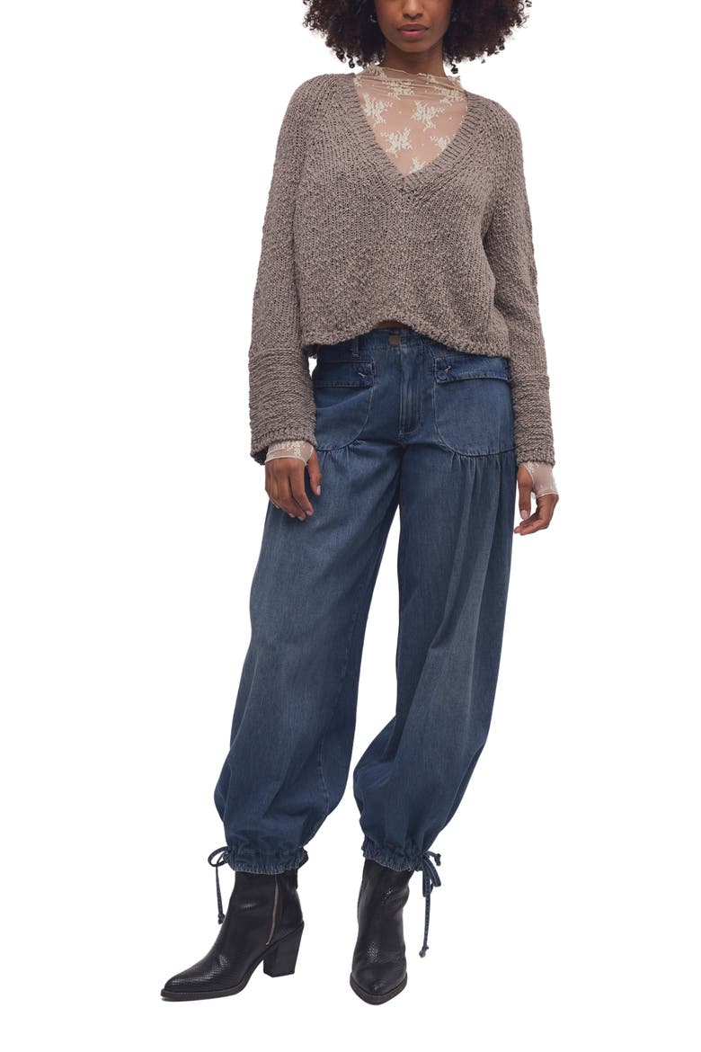 Heartland V-Neck Cotton Sweater, Alternate, color, PETRIFIED WOOD