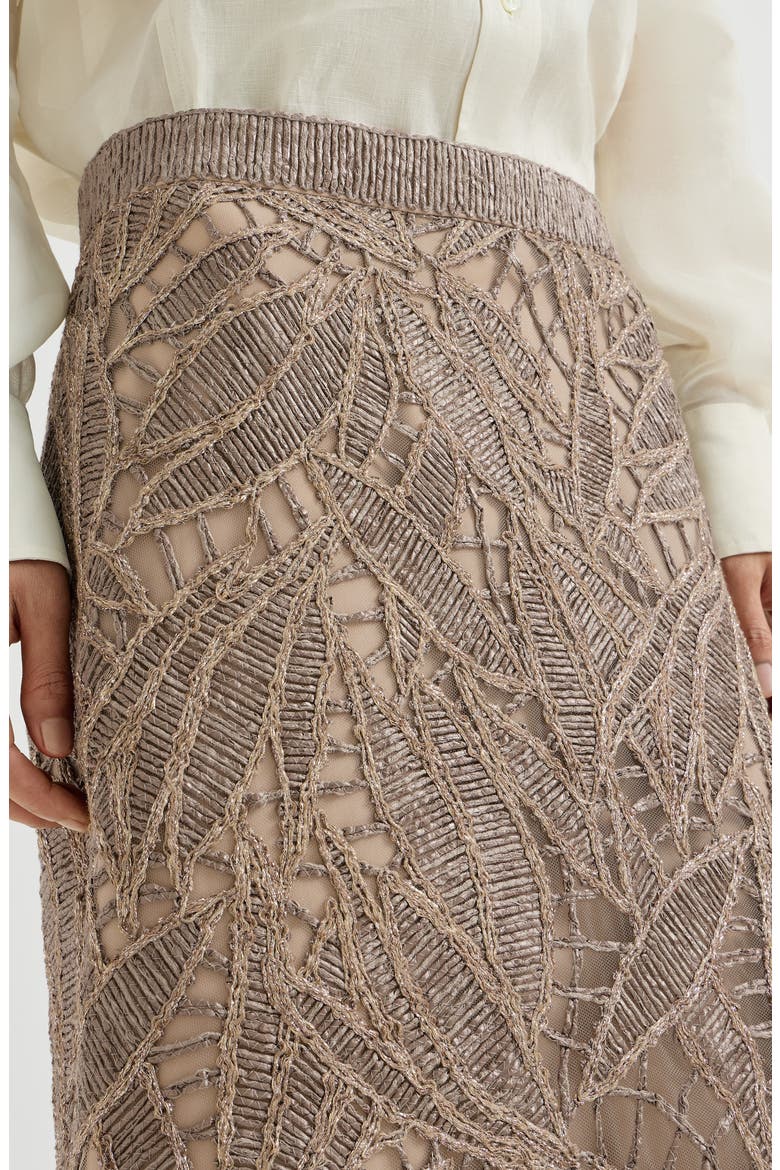 Linen and cotton dazzling cacao leaves embroidery skirt, Alternate, color, Rope