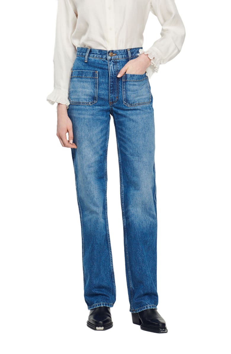 SANDRO Flared faded jeans, Alternate, color, Blue Jean