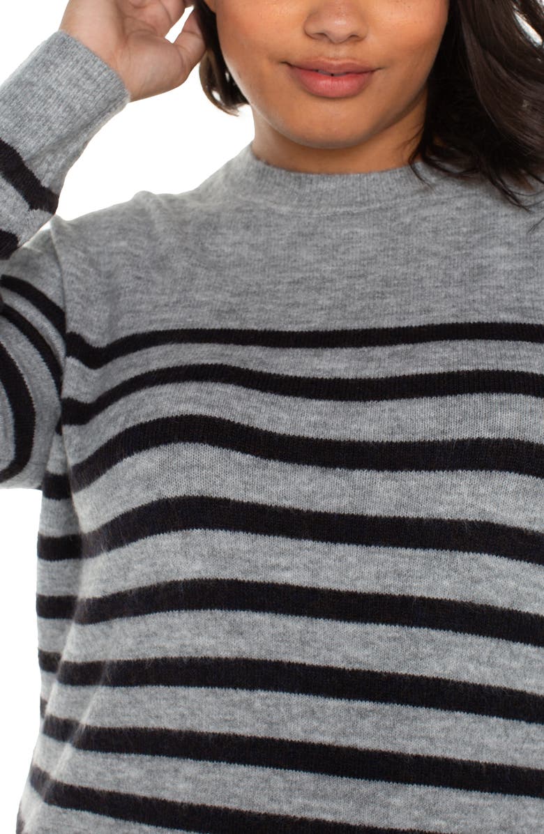 Liverpool Los Angeles Stripe Crewneck Sweater, Alternate, color, Light Grey/ Charcoal Stripe