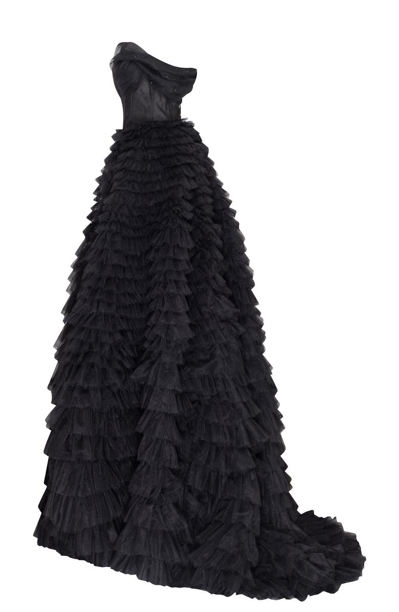 Milla Timeless One-Shoulder Frill-Layered Ball Gown In Black, Alternate, color, Black