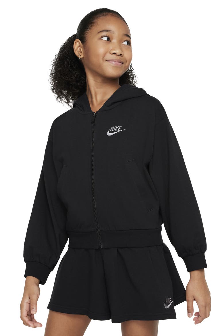 Kids' Sportswear Cotton Jersey Hoodie, Main, color, BLACK/ FLAT PEWTER