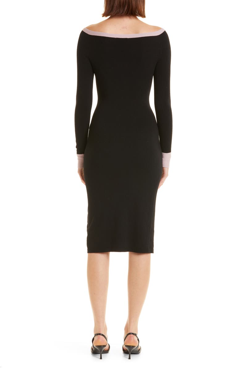 Emporio Armani Off the Shoulder Contrast Trim Coton Sheath Dress, Alternate, color, Solid Black