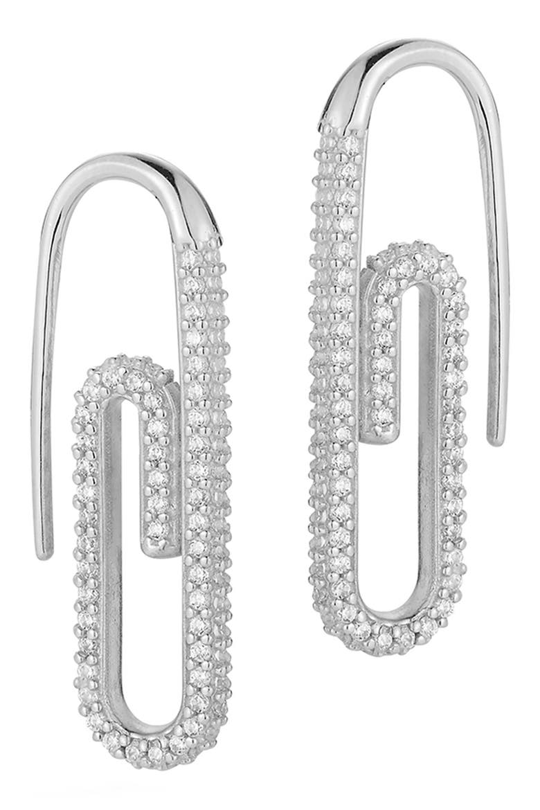 Pavé Paperclip Drop Earrings, Main, color, SILVER