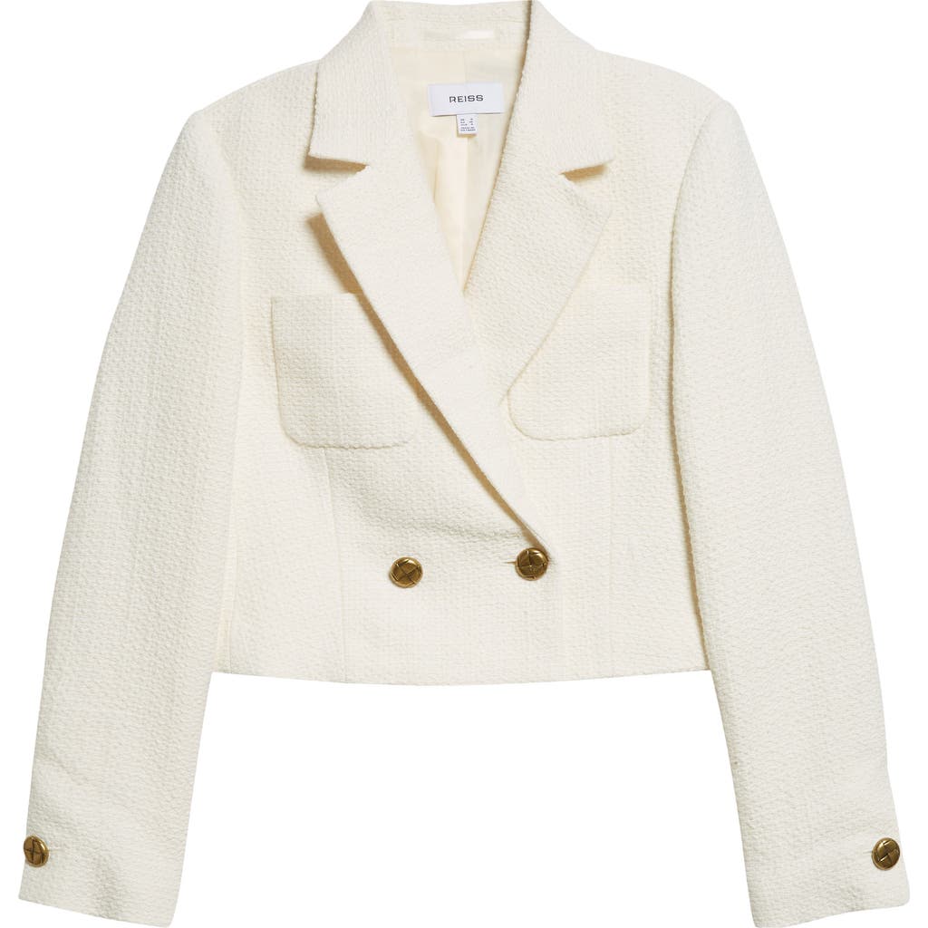 Reiss Womens Mia Double-breasted Cropped Stretch Cotton-blend Blazer White In White