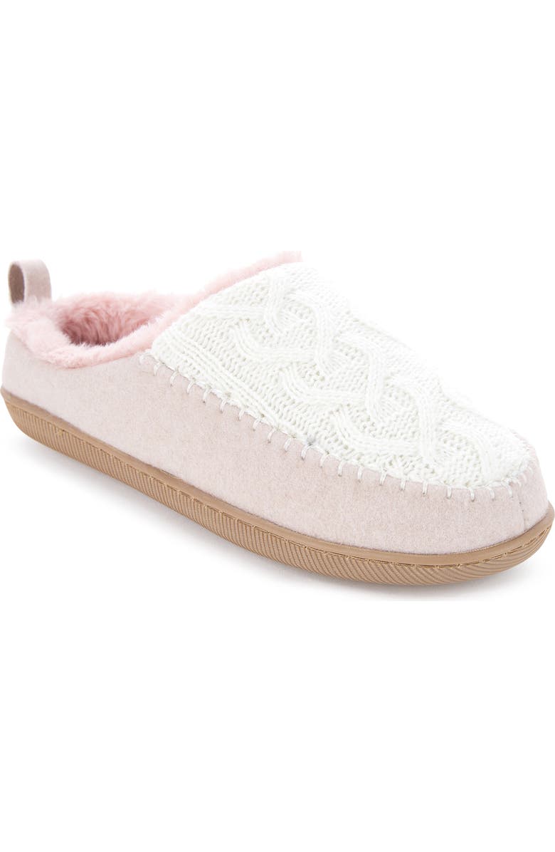 FLOOPI Tori Cable Knit Faux Shearling Slipper, Main, color, White