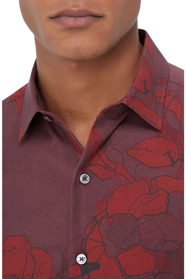 Julian Shaped Fit Print Button-Up Shirt, Alternate, color, CABERNET