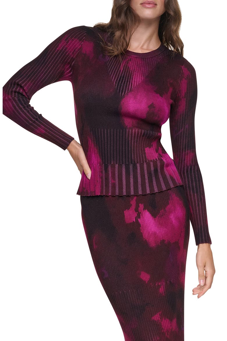 L/S PRINTED MIX RIB SWEATER, Main, color, RASPBRRY H