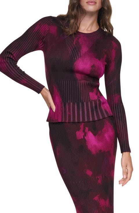 L/S PRINTED MIX RIB SWEATER