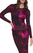 DKNY L/S PRINTED MIX RIB SWEATER