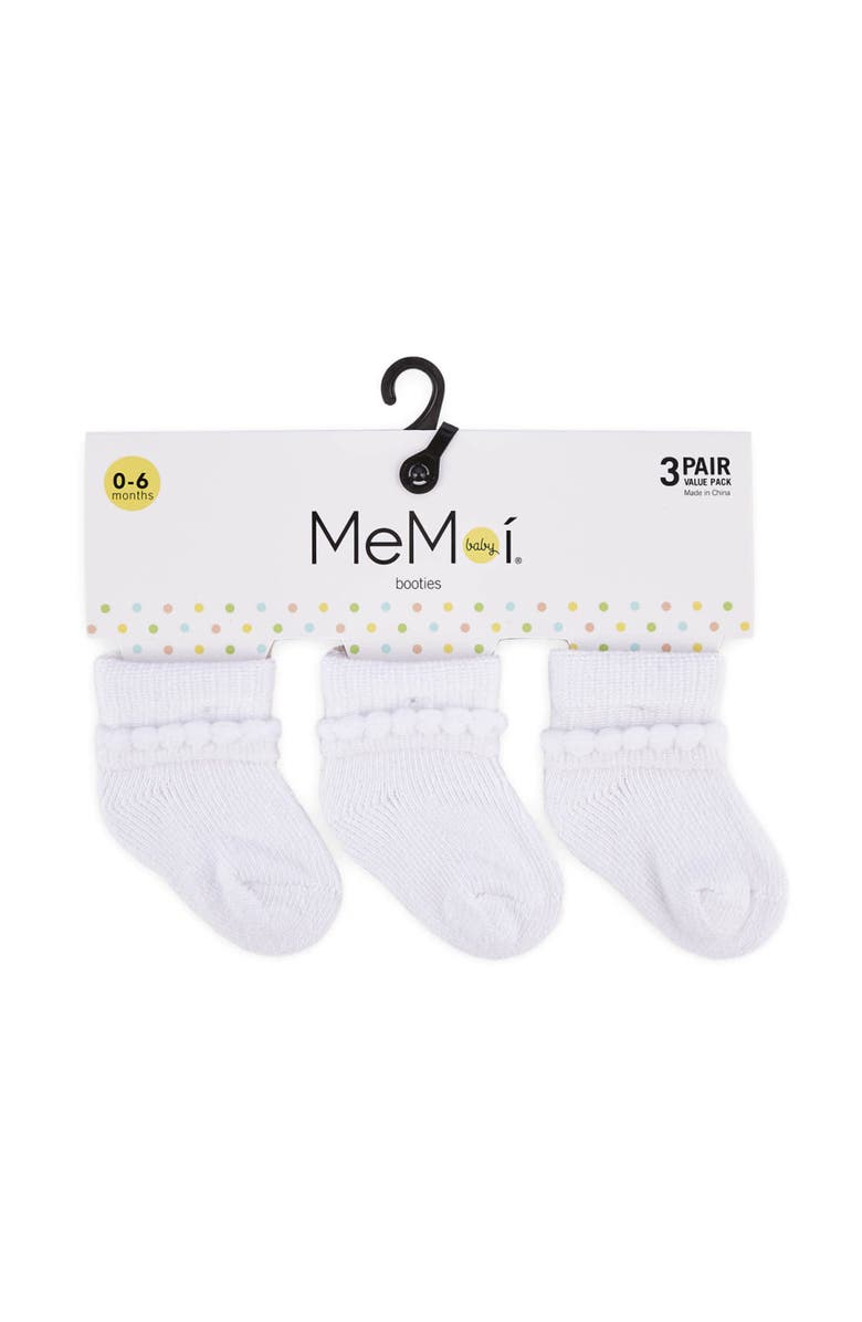 MeMoi Baby Bootie Cotton Blend Socks 3 Pack, Main, color, White White White