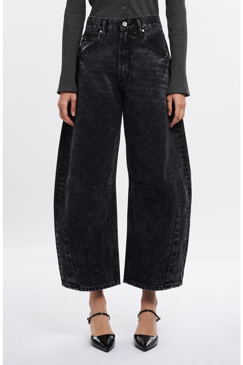 Darted Super High Waist Barrel Jeans, Main, color, BLACK