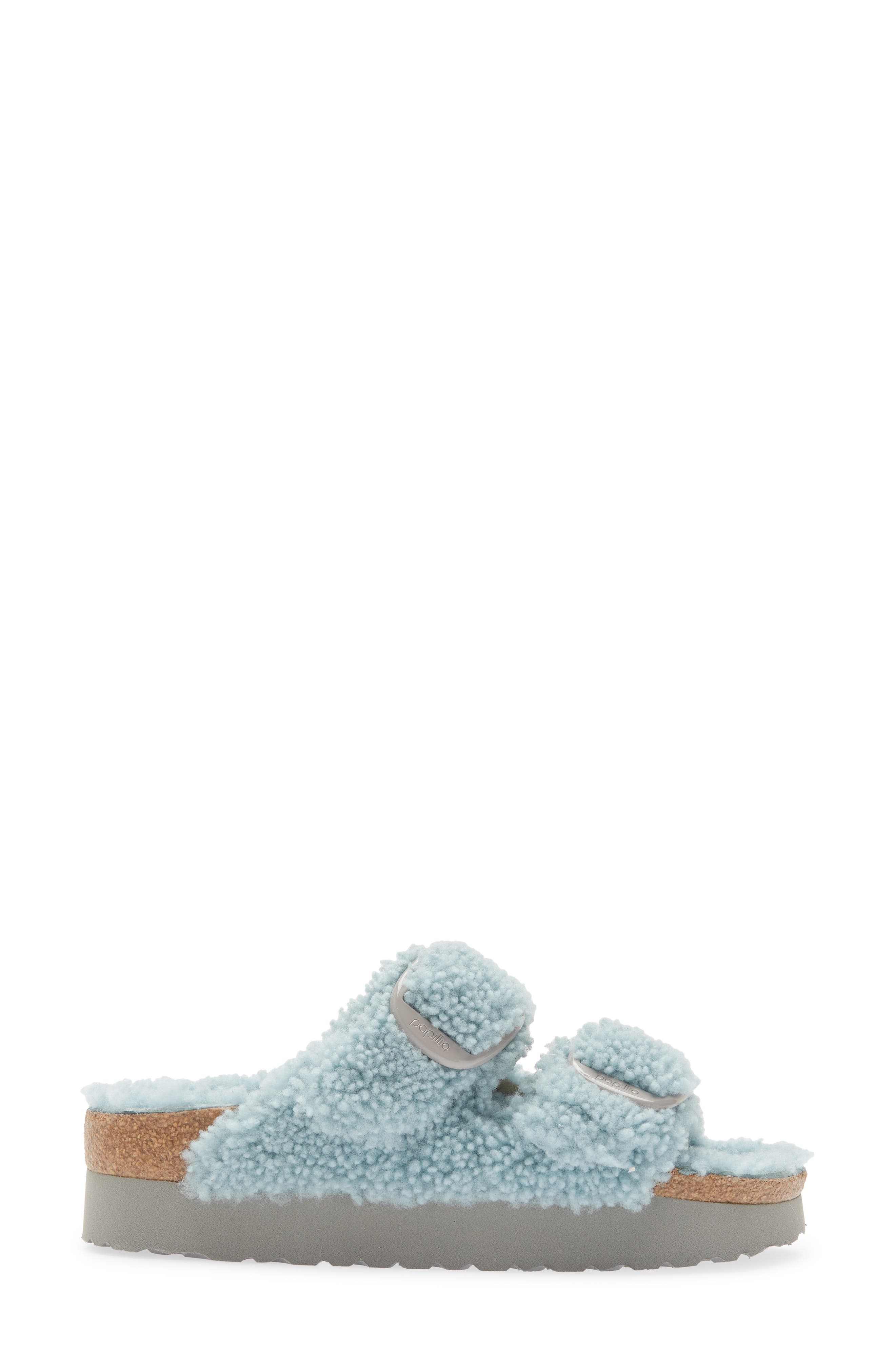 Birkenstock Papillio by Birkenstock Arizona Big Buckle Genuine Shearling Slide Sandal, Alternate, color, Blue