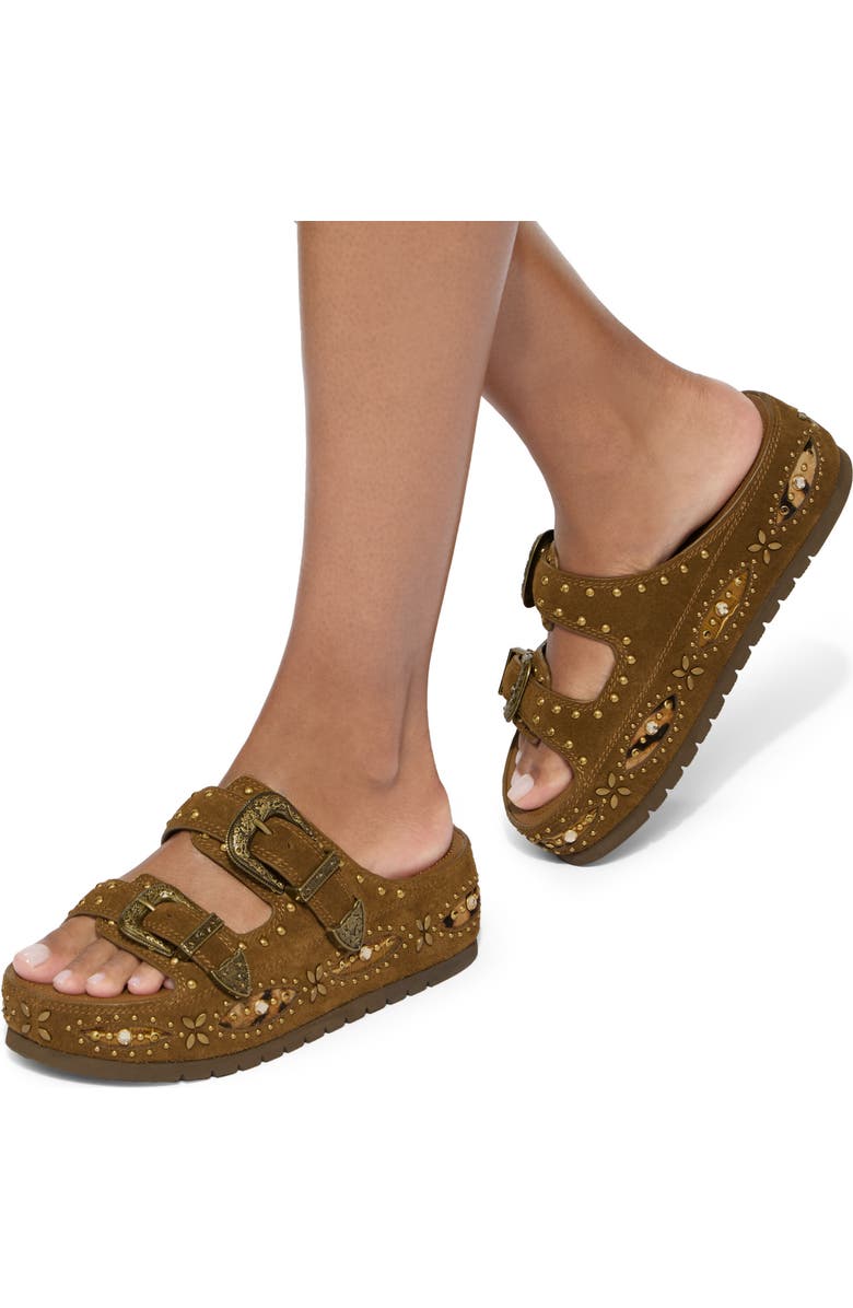 Kurt Geiger London Western Buckle Leather Flatform Slide Sandal, Alternate, color, Brown