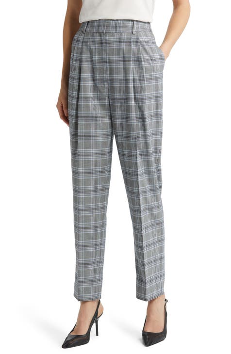 Glen Plaid High Waist Pleat Front Pants