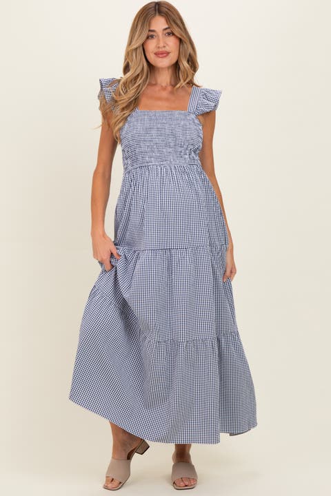 Gingham Ruffle Strap Smocked Maxi Dress